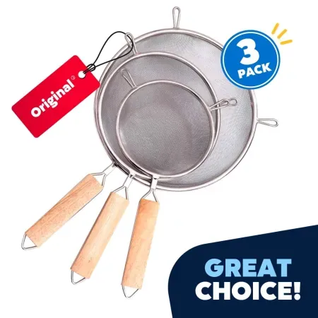 3-Piece JEEXI Premium Sieve Mesh Extra Fine Stainless Steel Strainers