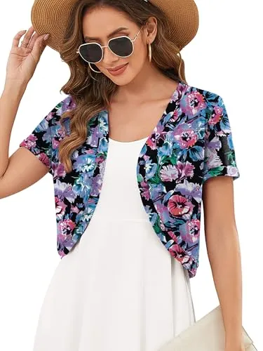 Heymoments Women's Short Sleeve Front Cropped Cardigan