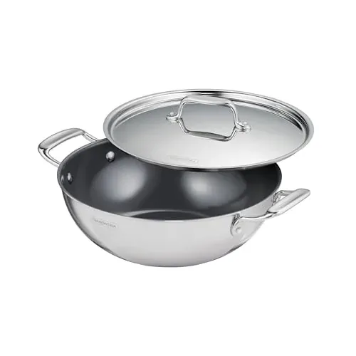 Tramontina Utsava Tri-Ply Clad Stainless Steel 4-Quart Kadai with Lid
