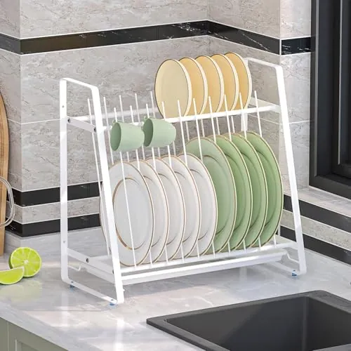 KOSIWU Dish Drying Rack with Drainboard, 11 Slots Upright