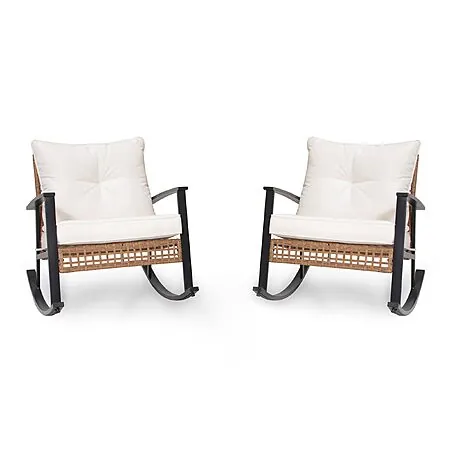 LAUSAINT HOME Oversized Outdoor PE Rattan Wicker Rocking Chair: 1-Pc $91, 2-Pc