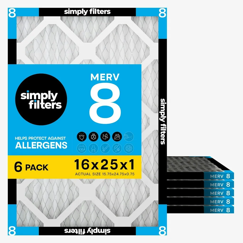 Simply 16" x 25" x 1" MERV 8 Air Filter 6-Pack