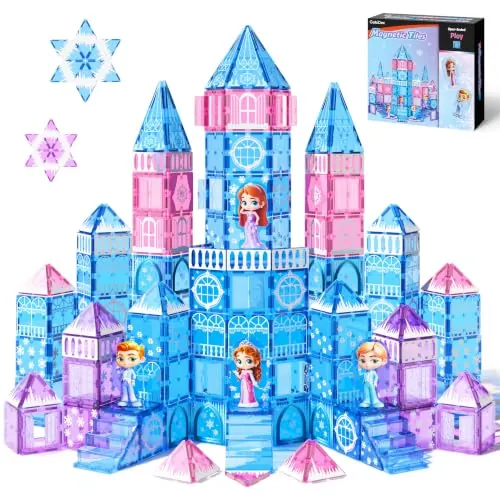 Magnetic Tiles Princess Castle Set with 4 Dolls and Stairs (100-Piece)
