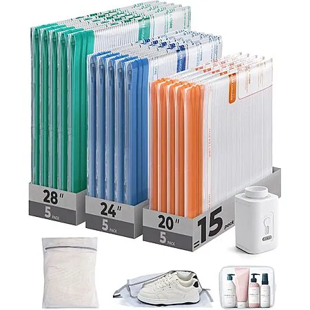 Prime: 18-Pc BAGSMART Vacuum Storage Bags Travel Kit w/ Electric Pump (2 Colors)