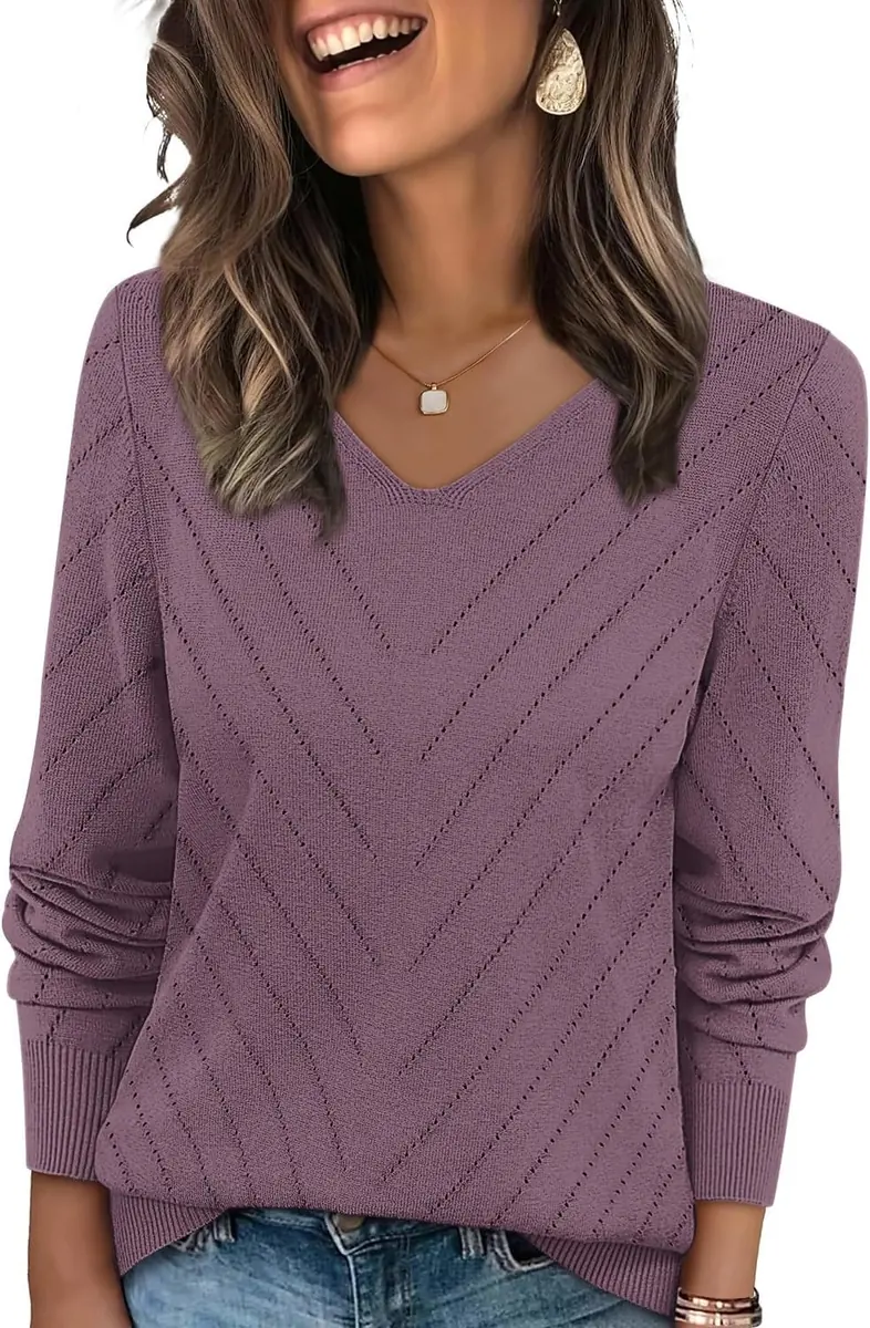 WIHOLL Textured V-Neck Sweater