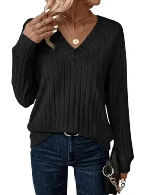 JUSTFASHIONNOW Long Sleeve V Neck Women's Shirt