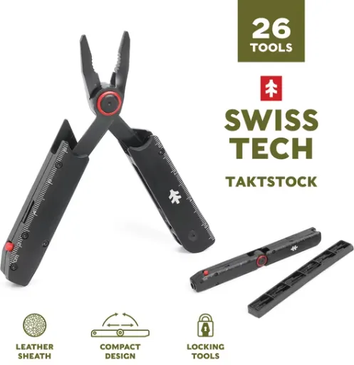 Open Box Swiss Tech Taktstock AUS-8 Steel Blade 26-in-1 Folding Multitool