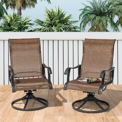 Nuu Garden Patio Chairs Set of 2 BrownBlack Iron Frame Swivel Dining Chair