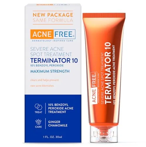 AcneFree Terminator 10 Maximum Strength 10% Benzoyl Peroxide Acne Spot Treatment Cream 1-Ounce