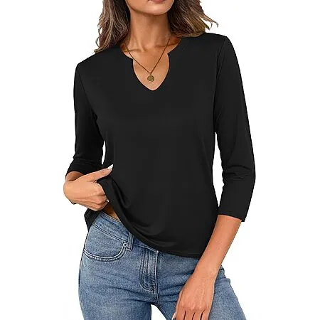 JUSTFASHIONNOW Women's 3/4 Sleeve Cotton V Neck T-Shirt (various)