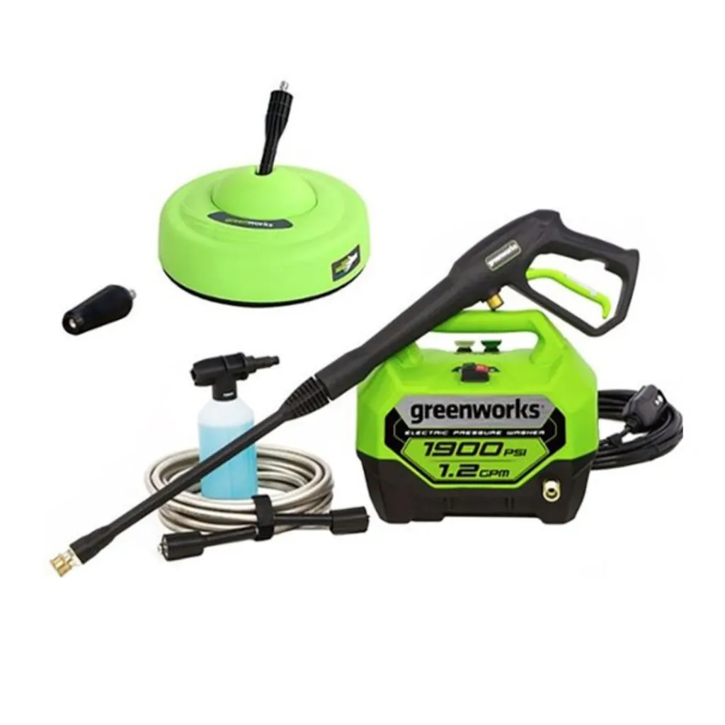 Open-Box Greenworks 1900 PSI Electric Pressure Washer w/ 11" Surface Cleaner & Soap Applicator Combo Kit