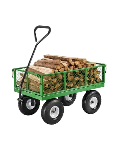 VEVOR 680 Lbs Steel Garden Cart with 10" Tires Removable Mesh Sides 180° Rotating Handle