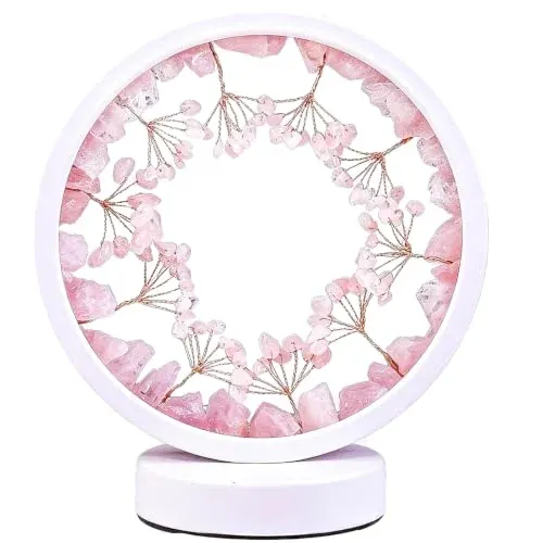 Runyangshi Lotus Lamp Natural Crystal Lamp Tree of Life 3 Color Dimmable (Rose Quartz)