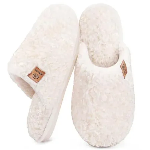 Micolin Women's Wide Fuzzy Memory Foam Slip-On House Slippers