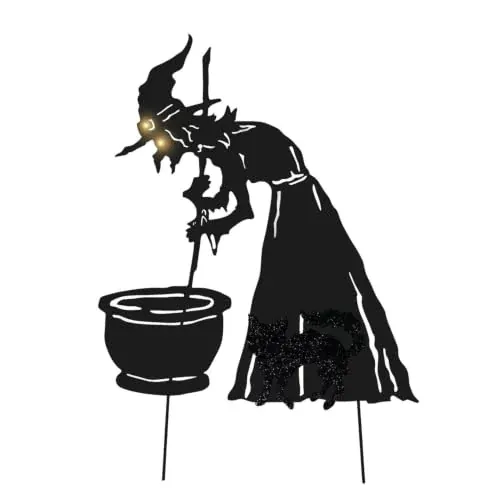 Haunted Hill Farm 3-Ft. LED Metal Witch & Cat Halloween Decoration