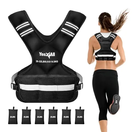 Yes4All Adjustable Weighted Vest 20-32lbs with Reflective Strip