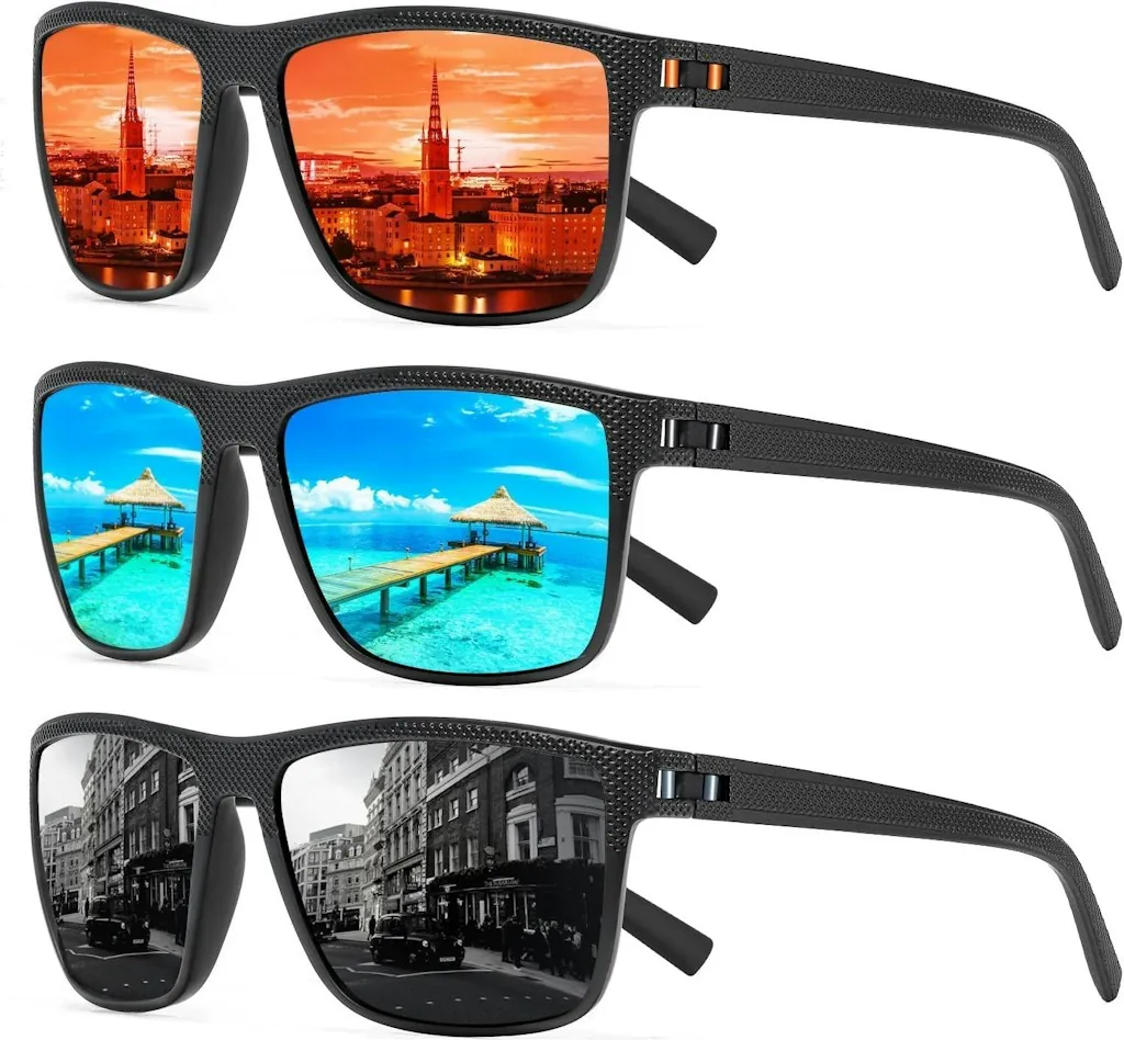 Men's Square Polarized Sunglasses 3-Pack
