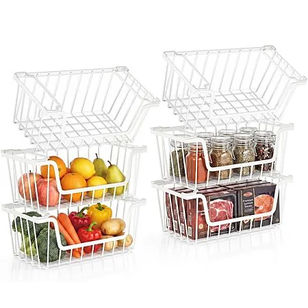 6-Pk SUNALLY Stackable Wire Storage Baskets (2 Colors)