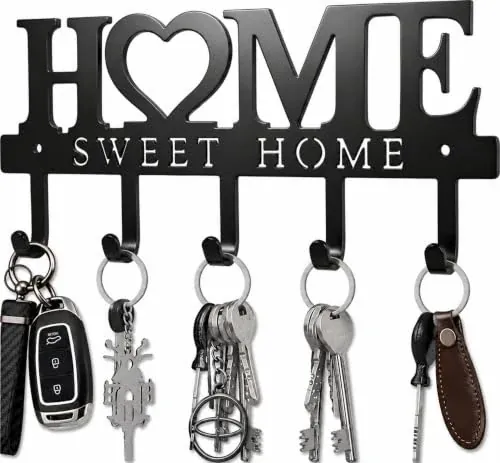 Sweet Home 5-Hook Wall-Mounted Metal Key Organizer Rack (Black)