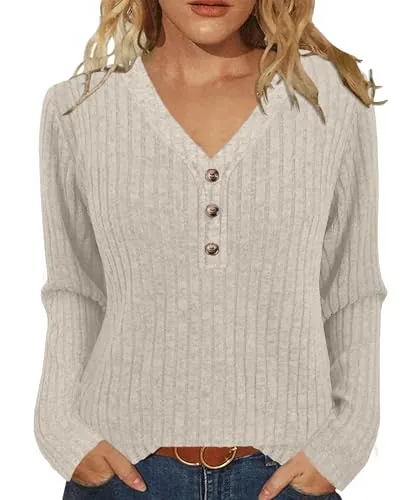 XMTOPYE Women’s V-Neck Long-Sleeve Sweater