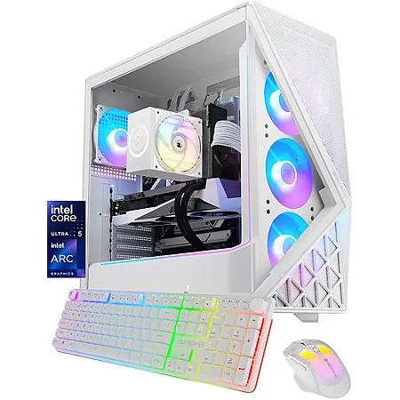 iBUYPOWER Slate Gaming Desktop PC Intel Core Ultra 5 225F 2025 INTEL Arc B570 10GB 16GB DDR5 1TB NVMe SSD Storage White