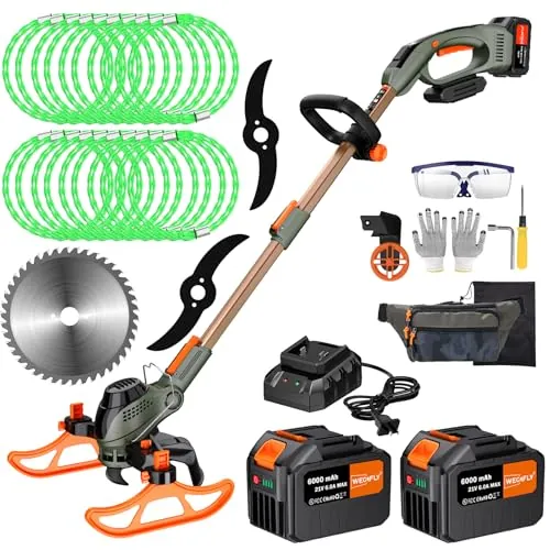 WeGofly 13" 4-in-1 Cordless Electric Weed Wacker with Steel Gears, 2x21V 6.0Ah Batteries