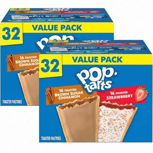 Pop-Tarts Toaster Pastries Brown Sugar Cinnamon and Strawberry 32 Count (Pack of 2)