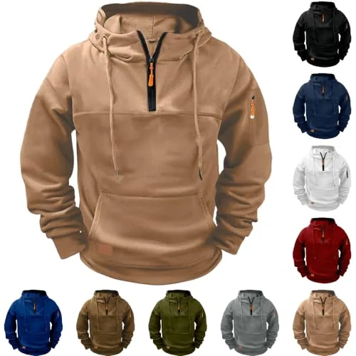 Quarter Zip Up Cargo Pullover Hoodies