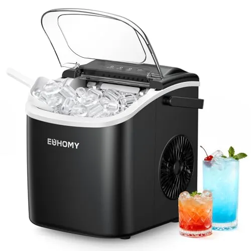 EUHOMY Countertop Ice Maker Machine with Handle, 26lbs in 24Hrs