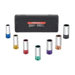 VEVOR Lug Nut Impact Socket Set 7-Piece 1/2 inch Drive Metric 6-Point Deep Socket