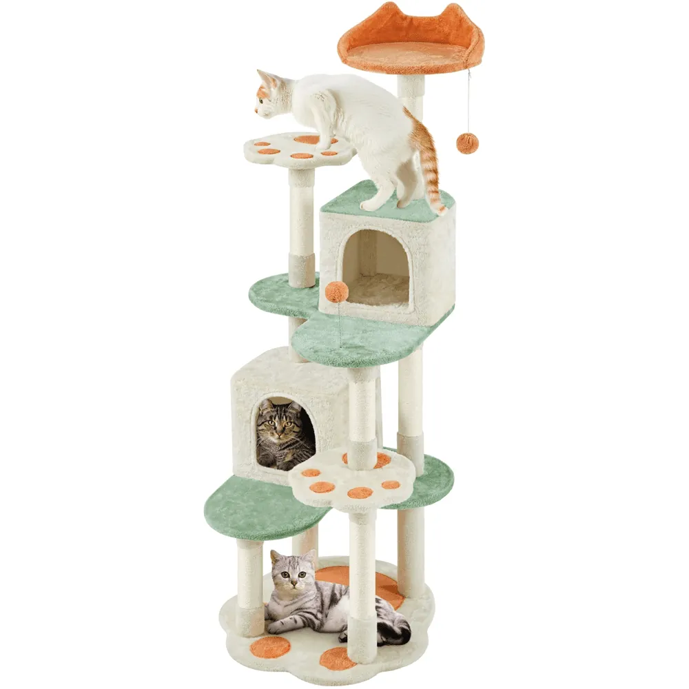 Alden Design 65" Cat Tree Paw-Shaped Play Tower