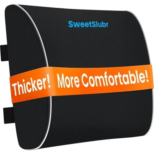 SweetSlubr Lumbar Support Pillow for Office Chair (Black, Large)