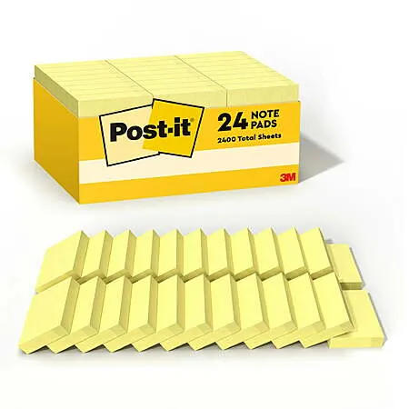 24-ct 1.5" x 2" Post-It Notes Value Pack (Canary Yellow)