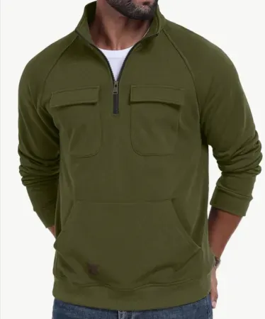 Lepunuo Quarter Zip Fleece Tactical Long Sleeve Cargo Men's Sweatshirt