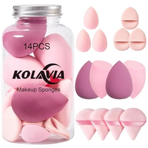 Kolavia 14-Piece Makeup Sponge & Powder Puff Set w/ Mini Sponges (Pink)