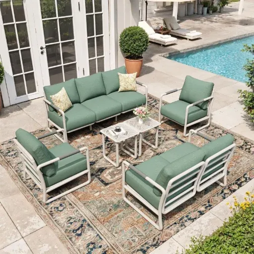 6-Piece Latitude Run Outdoor Patio Conversation Set w/ Steel Frame and 6" Removeable Cover Cushions
