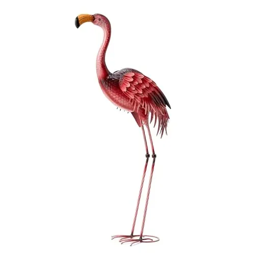 Glitzhome Metal Standing Flamingo Garden Statue 38.5" H