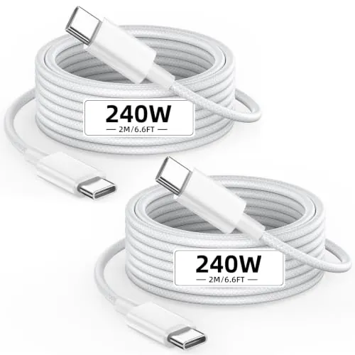 MPATIBY 2-Pack 6.6' 240W USB-C to USB-C Nylon Braided Fast Charging Cable