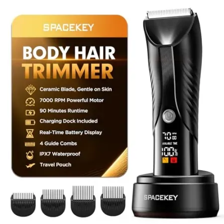 Spacekey Electric Wet/Dry Body Hair Trimmer w/ 4 Combs, Travel Bag