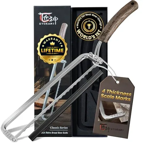 SYOKAMI Bow-Design Serrated Bread Knife w/ Offset Handle & 4 Thickness Scale Marks
