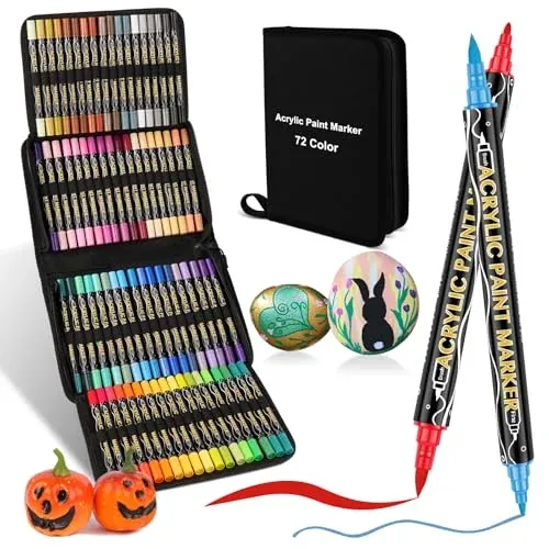 Colpart Dual Tip (Brush-Fine Tip) Acrylic Paint Markers 72-Color