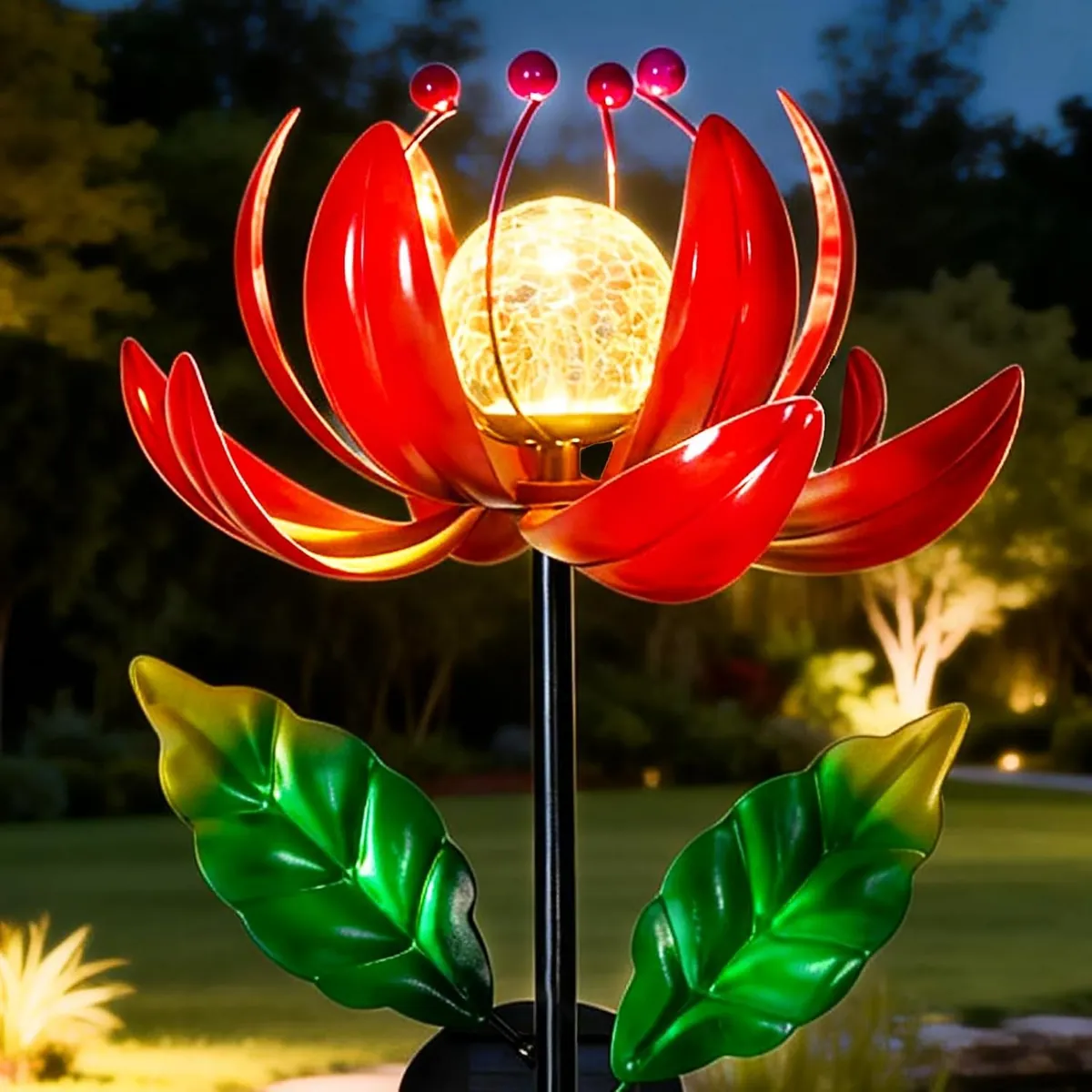 Sucuy Solar Metal Lotus Flower Wind Spinner