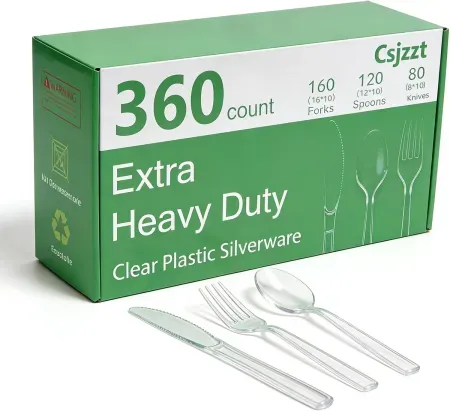 360-Piece csjzzt Heavy Duty Clear Plastic Silverware Set