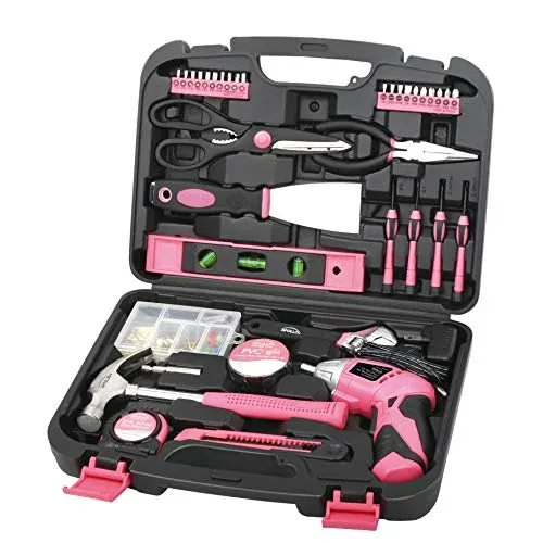 Apollo Tools 135 Piece Household Tool Set, Pink
