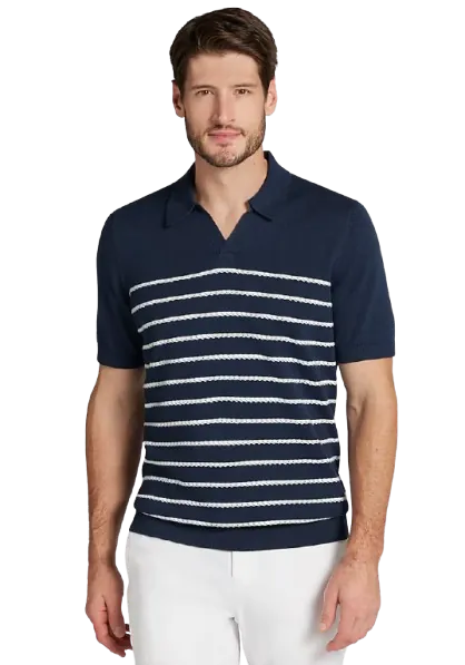 Jos. A. Bank Men's Tailored Fit Engineered Stripe Johnny Polo Sweater