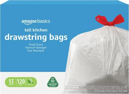 120-Count Amazon Basics 13-Gallon Flextra Tall Kitchen Drawstring Trash Bags