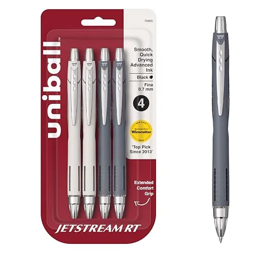 uniball Jetstream RT Ballpoint Pens, Black Ink, 0.7mm Fine Point, 4 Count
