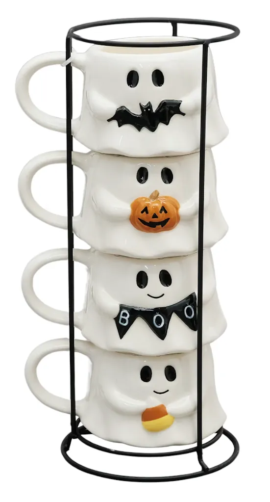 Way To Celebrate Halloween Ghost Stack Ceramic Mug Set