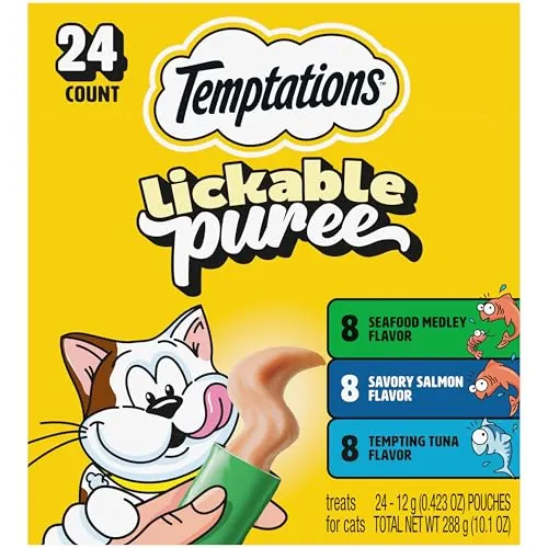 Temptations Creamy Puree Lickable Cat Treats, Seafood Variety, 24 Count