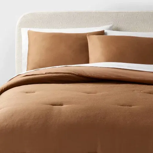 Threshold 3-Piece Full/Queen Washed Cotton Sateen Comforter and Sham Set (Light Brown)